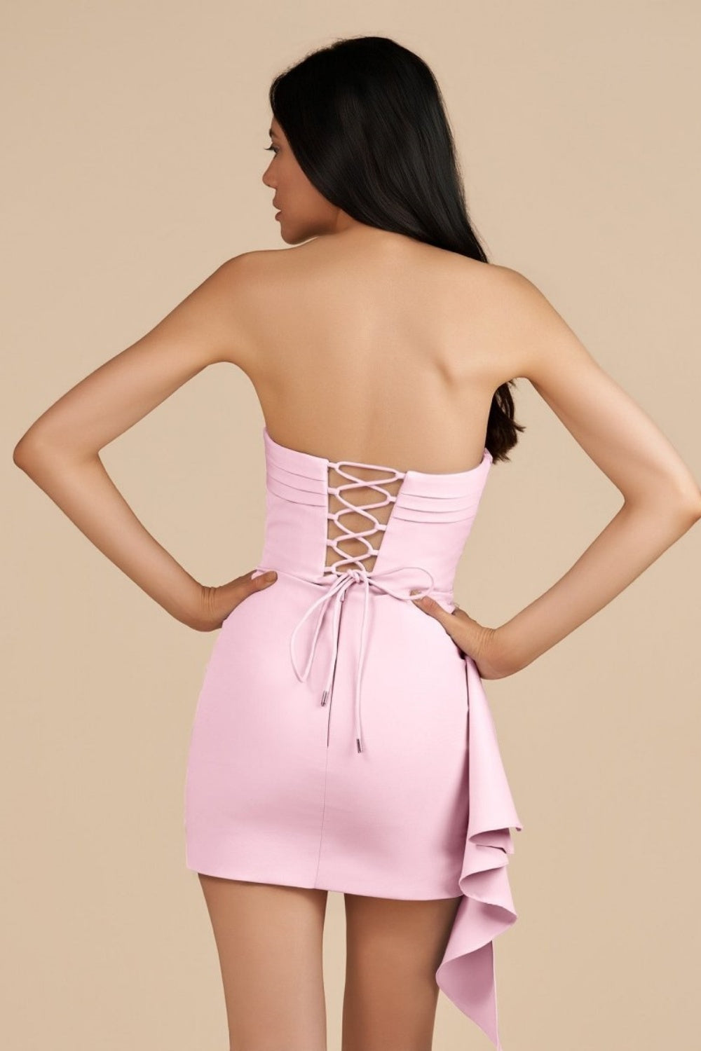 Pleated Strapless Pink Lace-up Homecoming Dress with Shawl