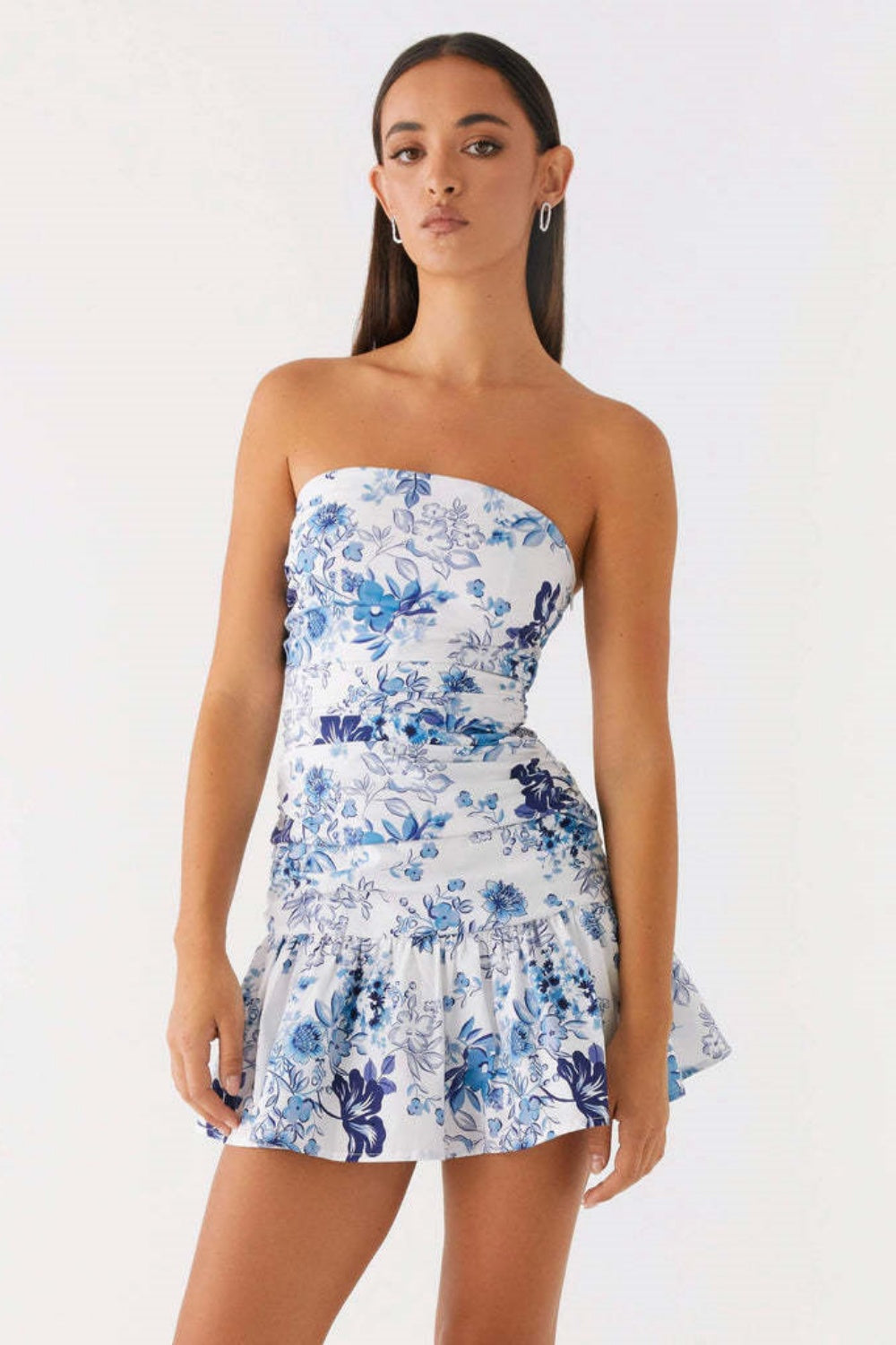 Strapless Navy Blue Ruched Fitted Homecoming Dress