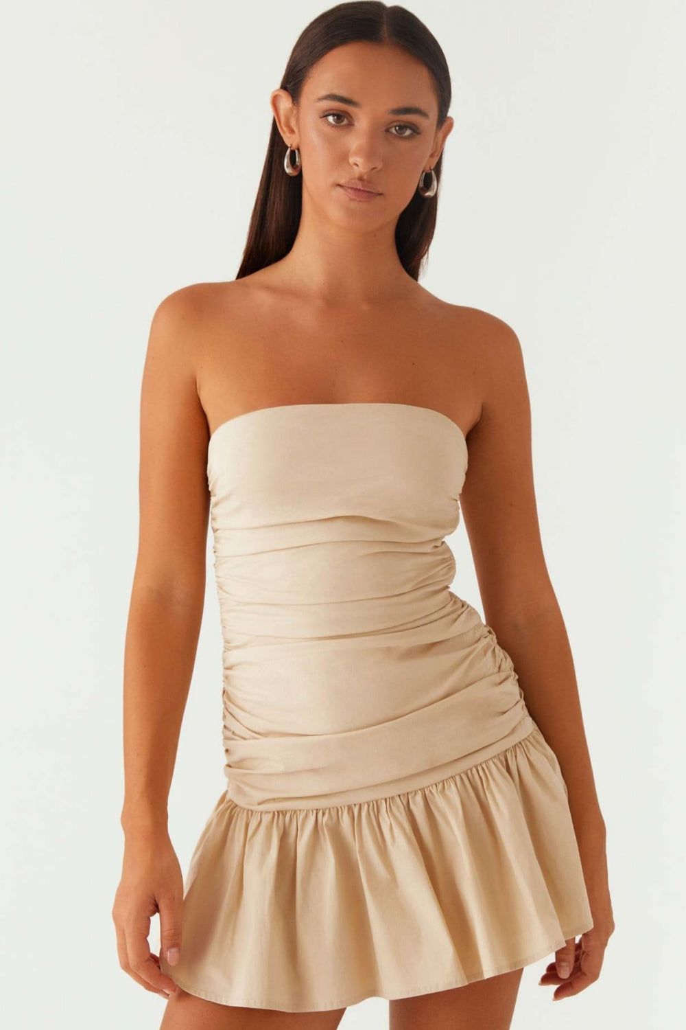 Strapless Navy Blue Ruched Fitted Homecoming Dress