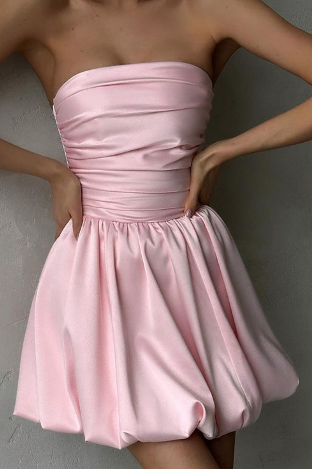 A-line Pink Strapless Ruched Homecoming Dress