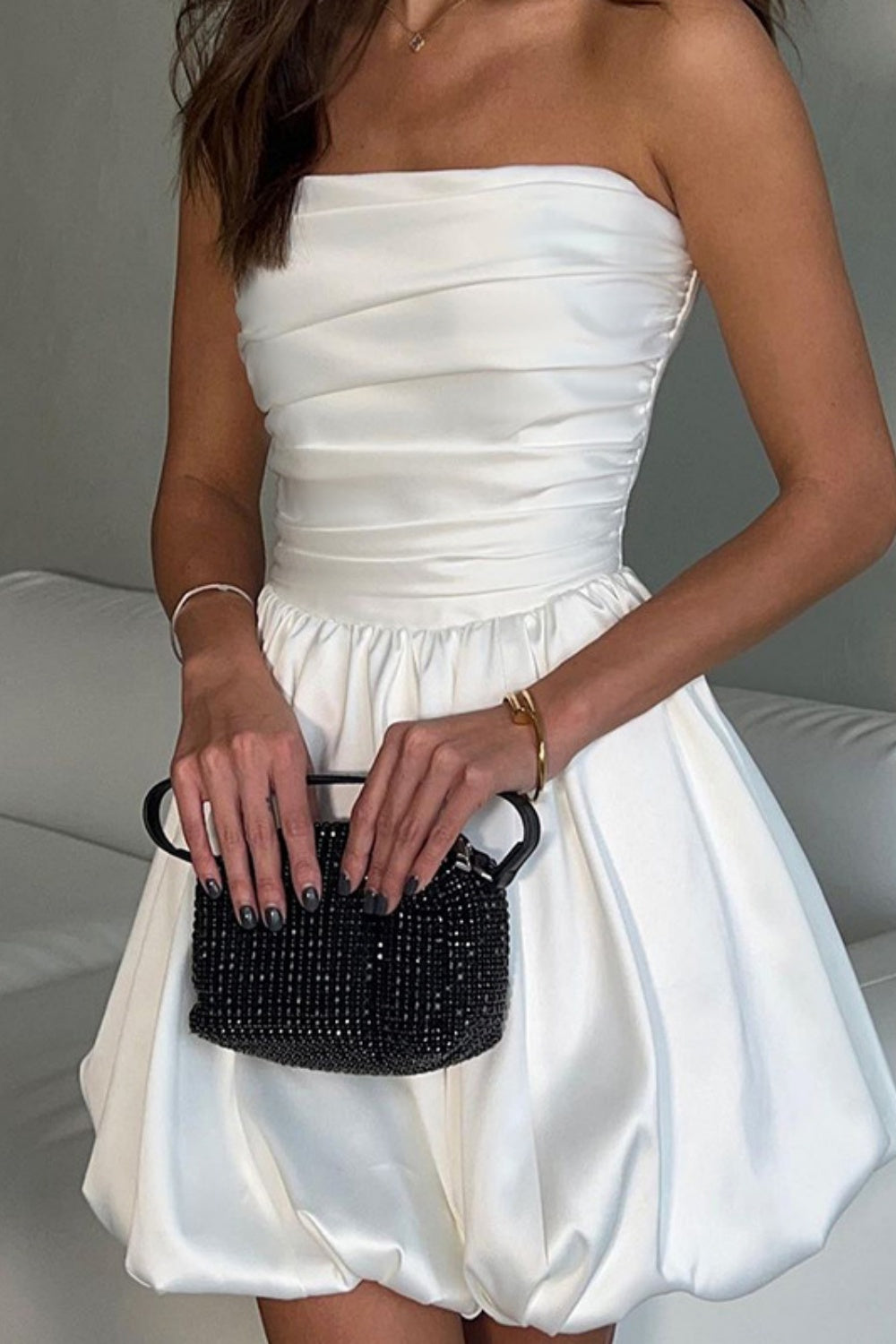 A-line Pink Strapless Ruched Homecoming Dress
