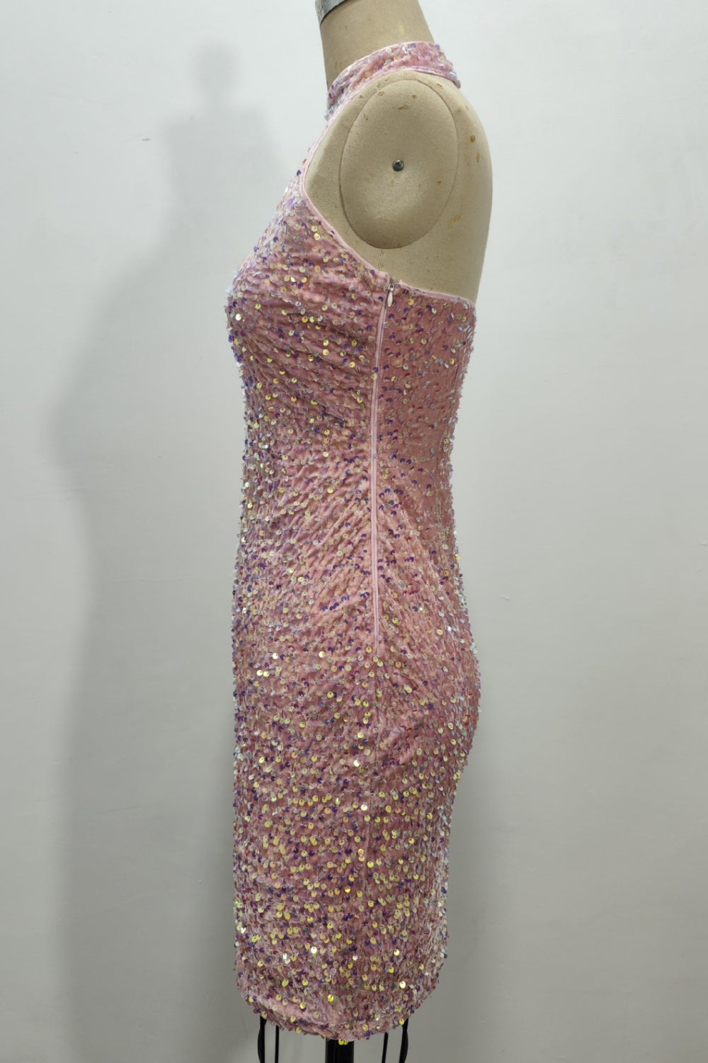 Sequin Pink Halter Fitted Homecoming Dress