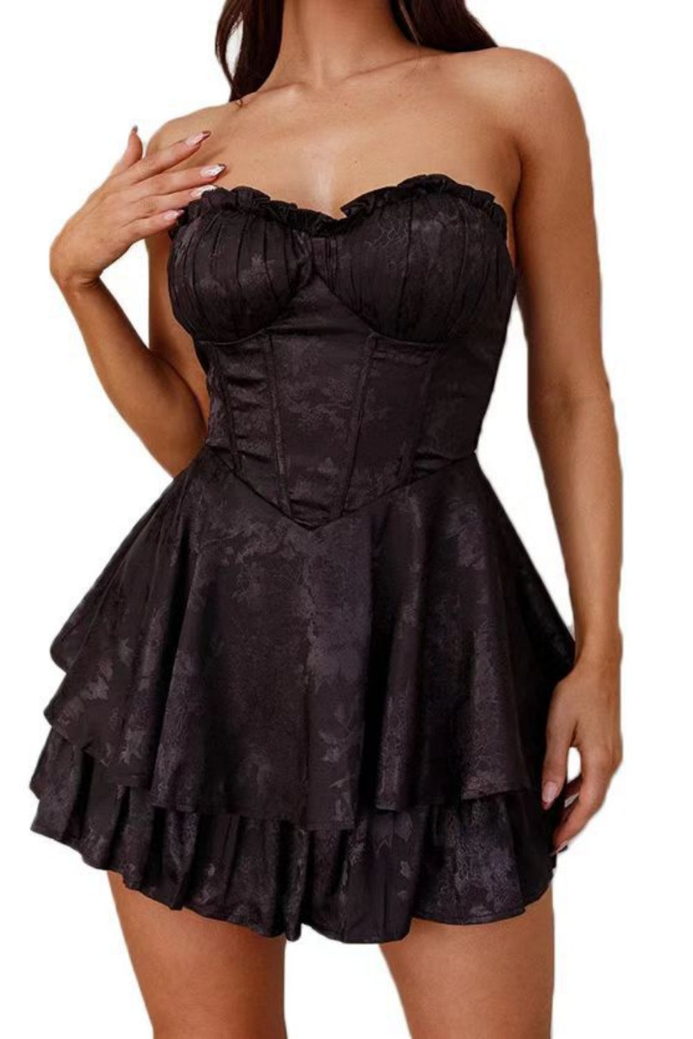 Black Strapless A-line Ruffle Homecoming Dress