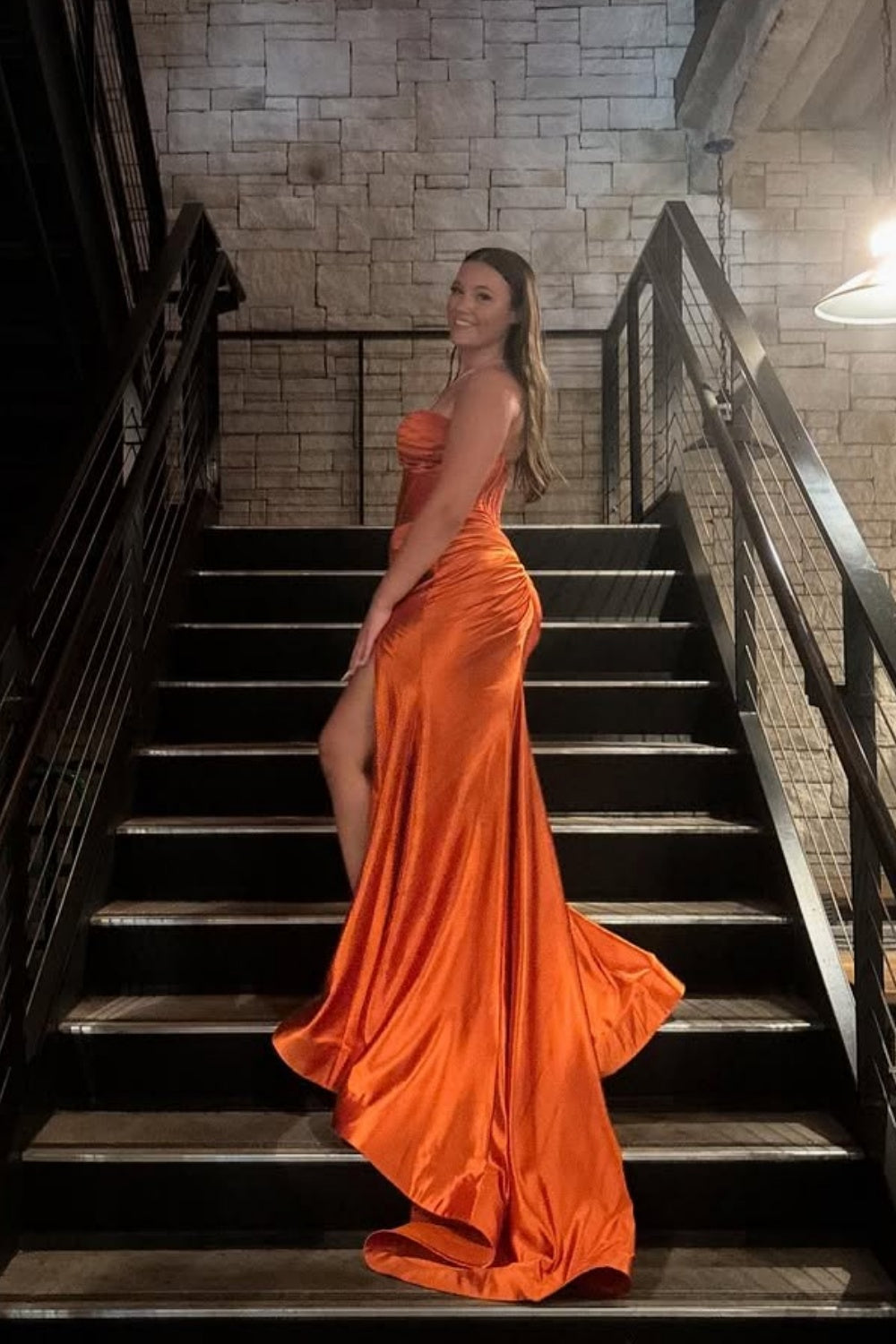 Strapless Orange Mermaid Prom Dress with Keyhole