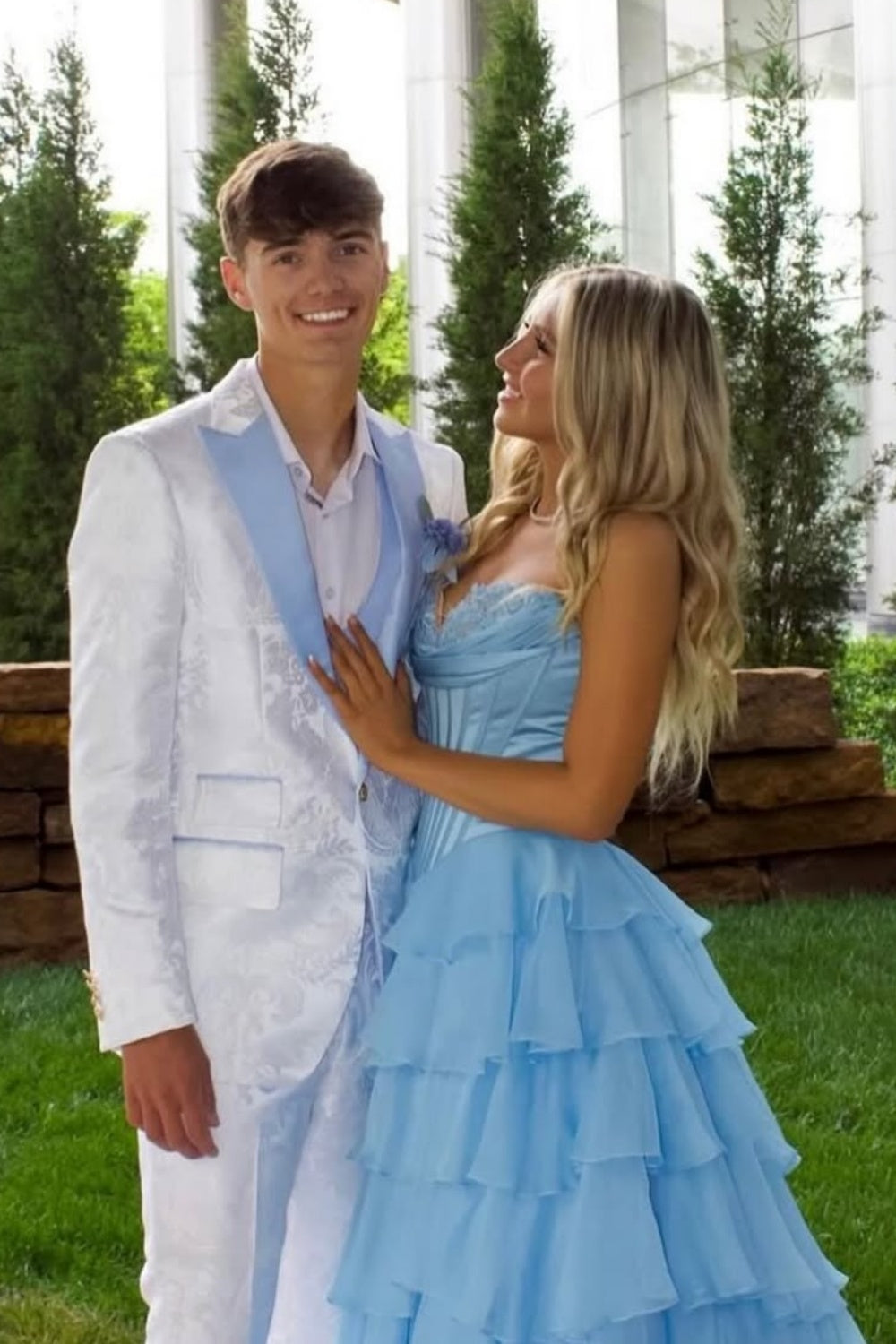 Ruffle Sweetheart Lace Ruched Prom Dress with Slit in Blue
