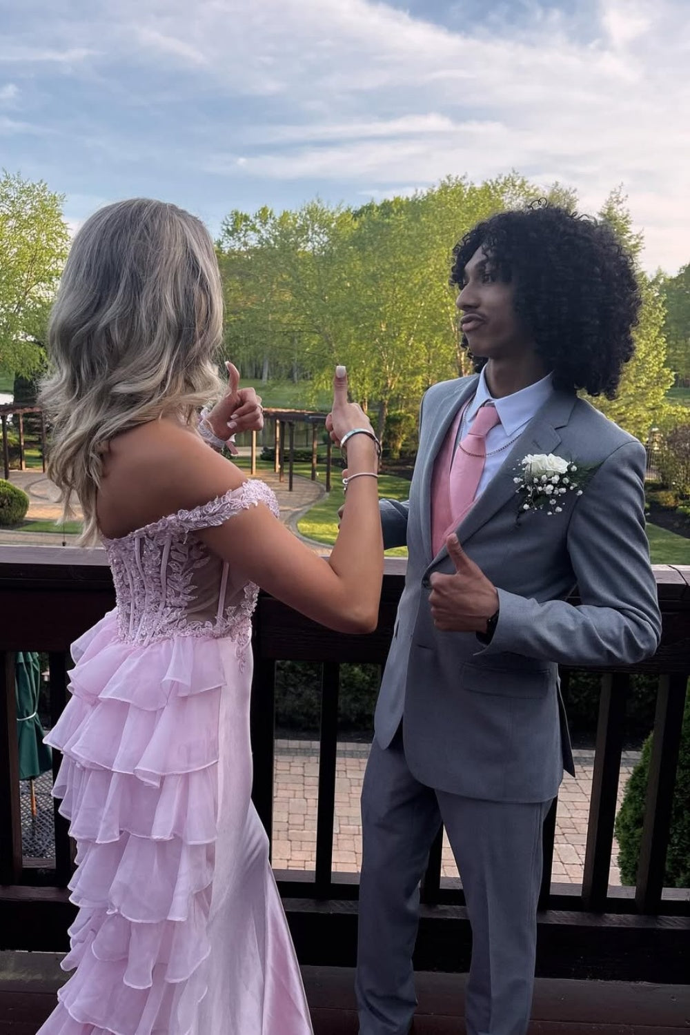 Lace Ruffle Lace Applique Off-the-shoulder A-line Prom Dress in Pink