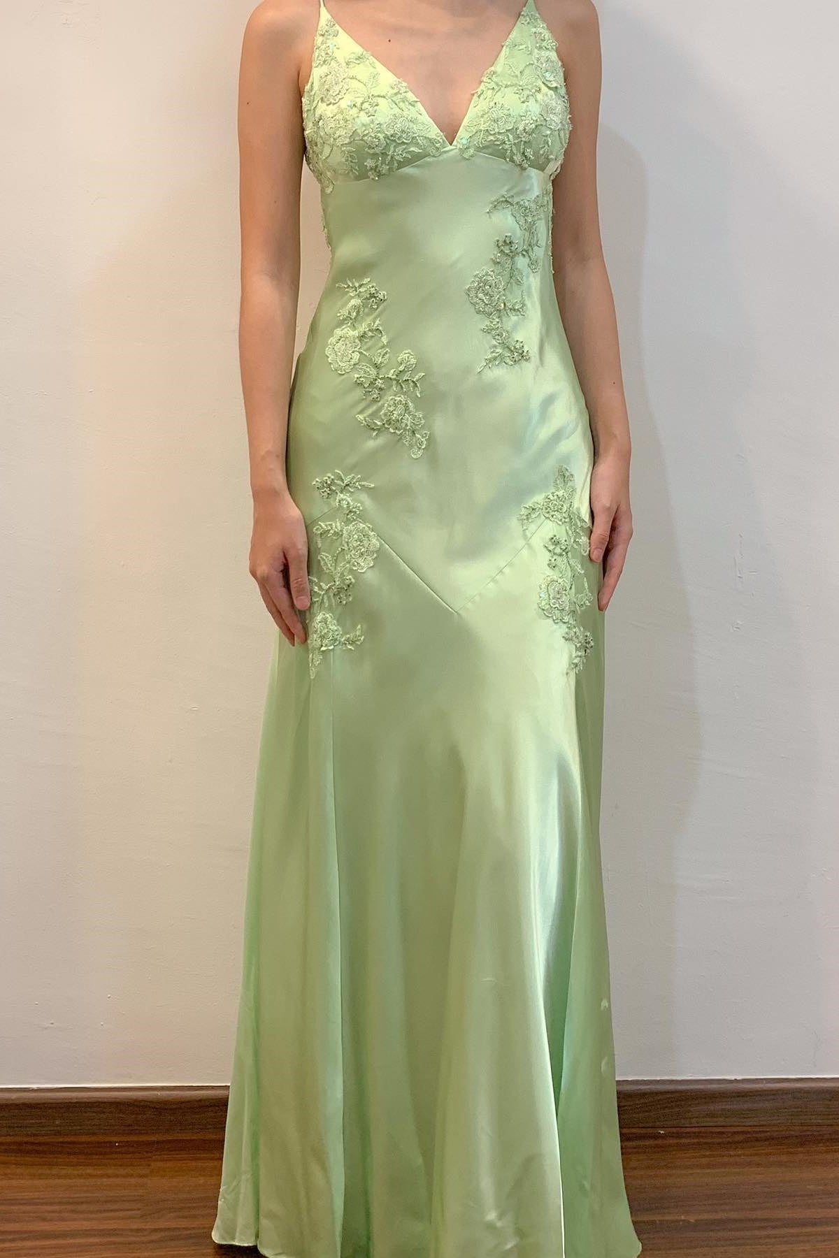 Lace Applique A-line Open Back Prom Dress in Cyan
