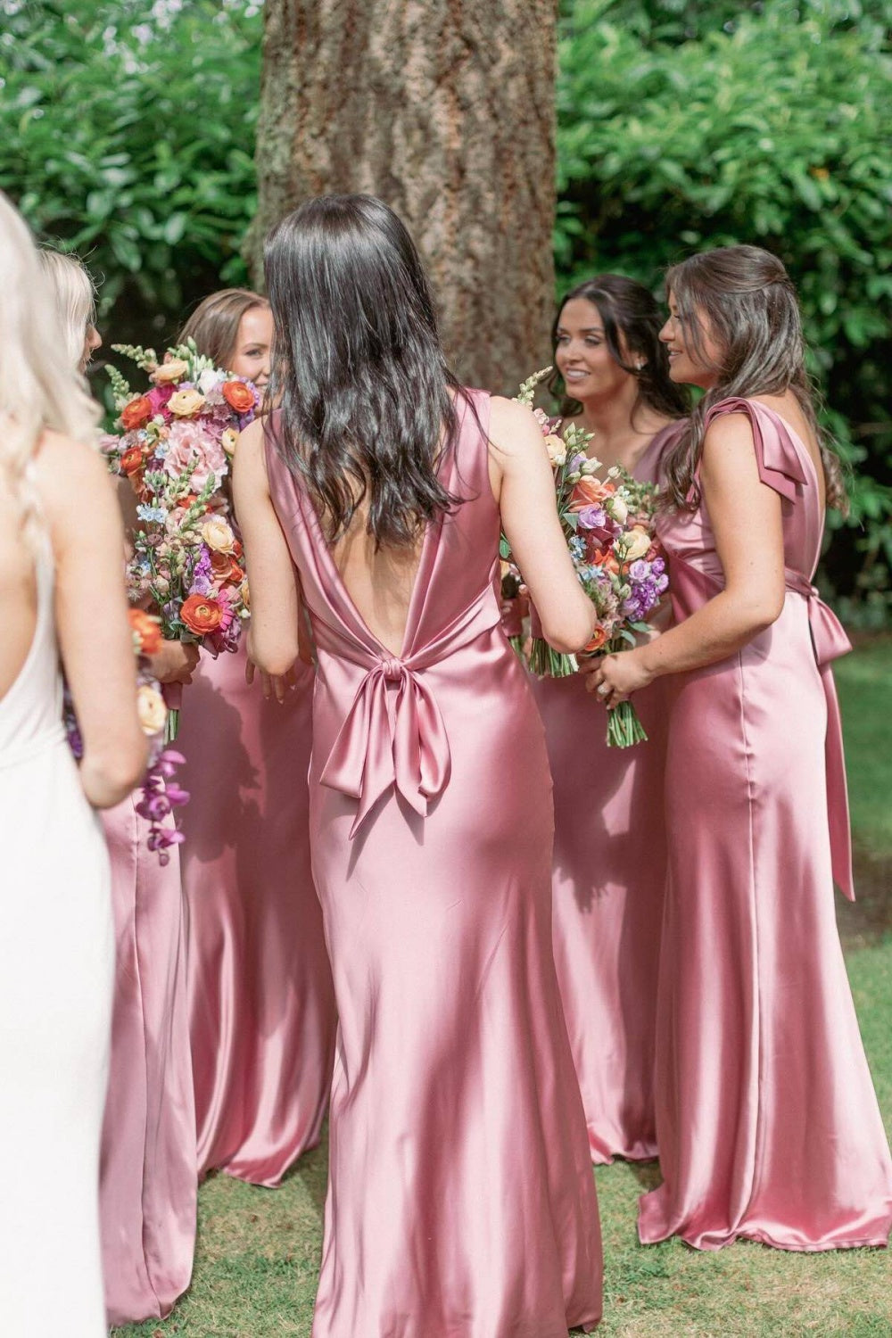 Bow Straps Fitted Open Back Bridesmaid Dress in Grey
