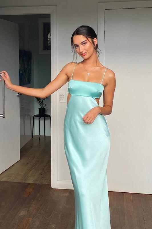 Spaghetti Strap Lace-up Mermaid Prom Dress in Aqua