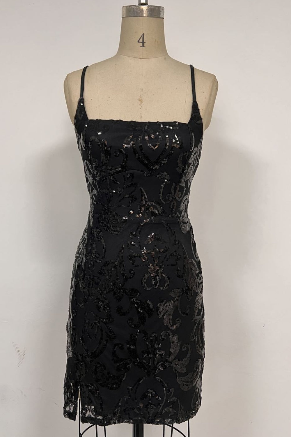 Square Neck Sequin Fitted Lace-up Back Homecoming Dress in Yellow