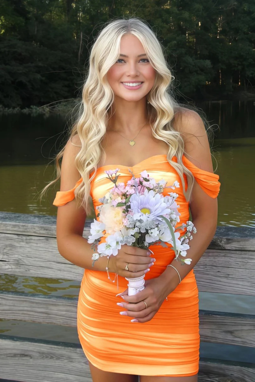Off-the-shoulder Fitted Ruched Homecoming Dress in Gradient Pink