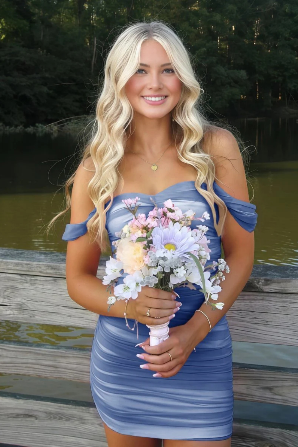 Off-the-shoulder Fitted Ruched Homecoming Dress in Gradient Pink