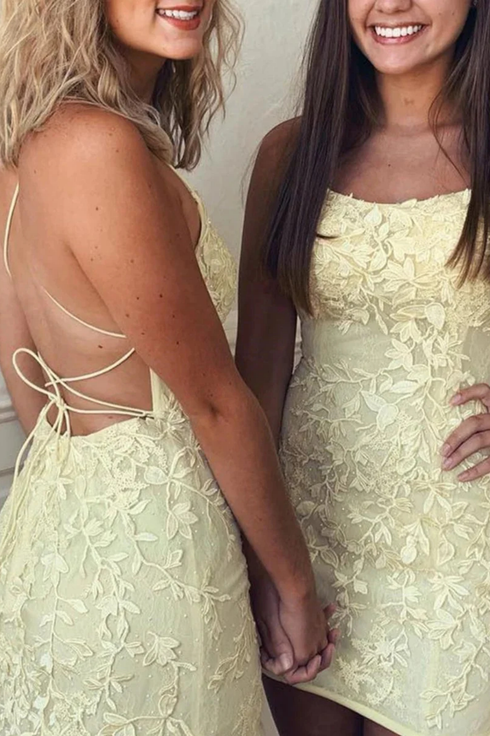 Lace Appliques Spaghetti Straps Lace-up Homecoming Dress in Lavender