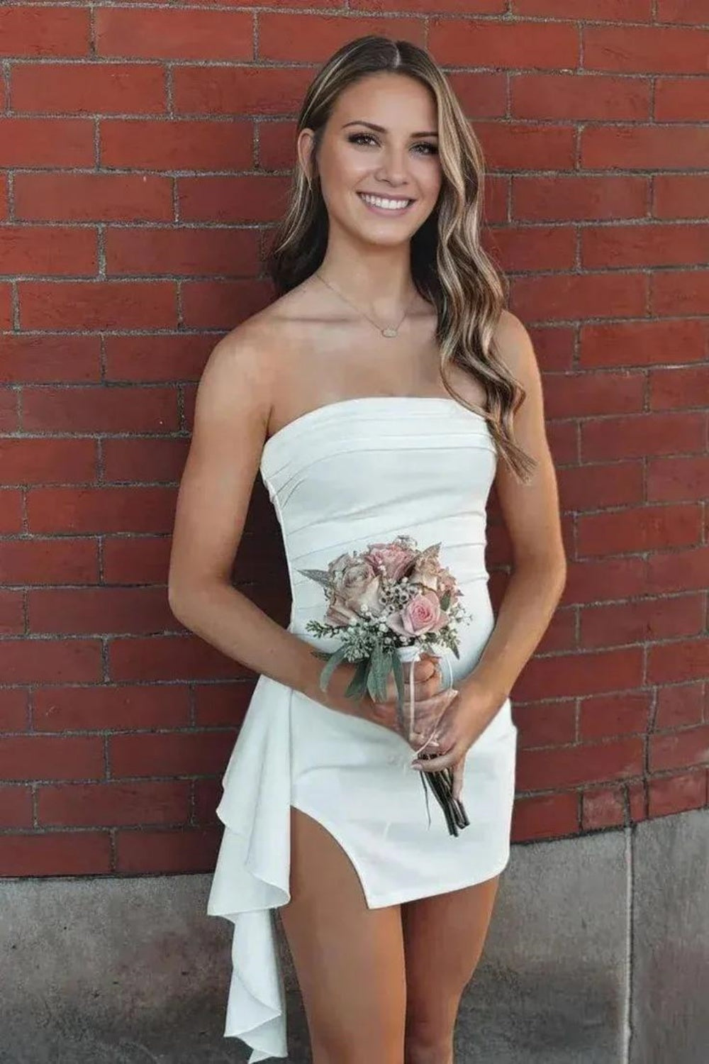 Pleated Bandeau Neckline Homecoming Dress with Shawl in Blue