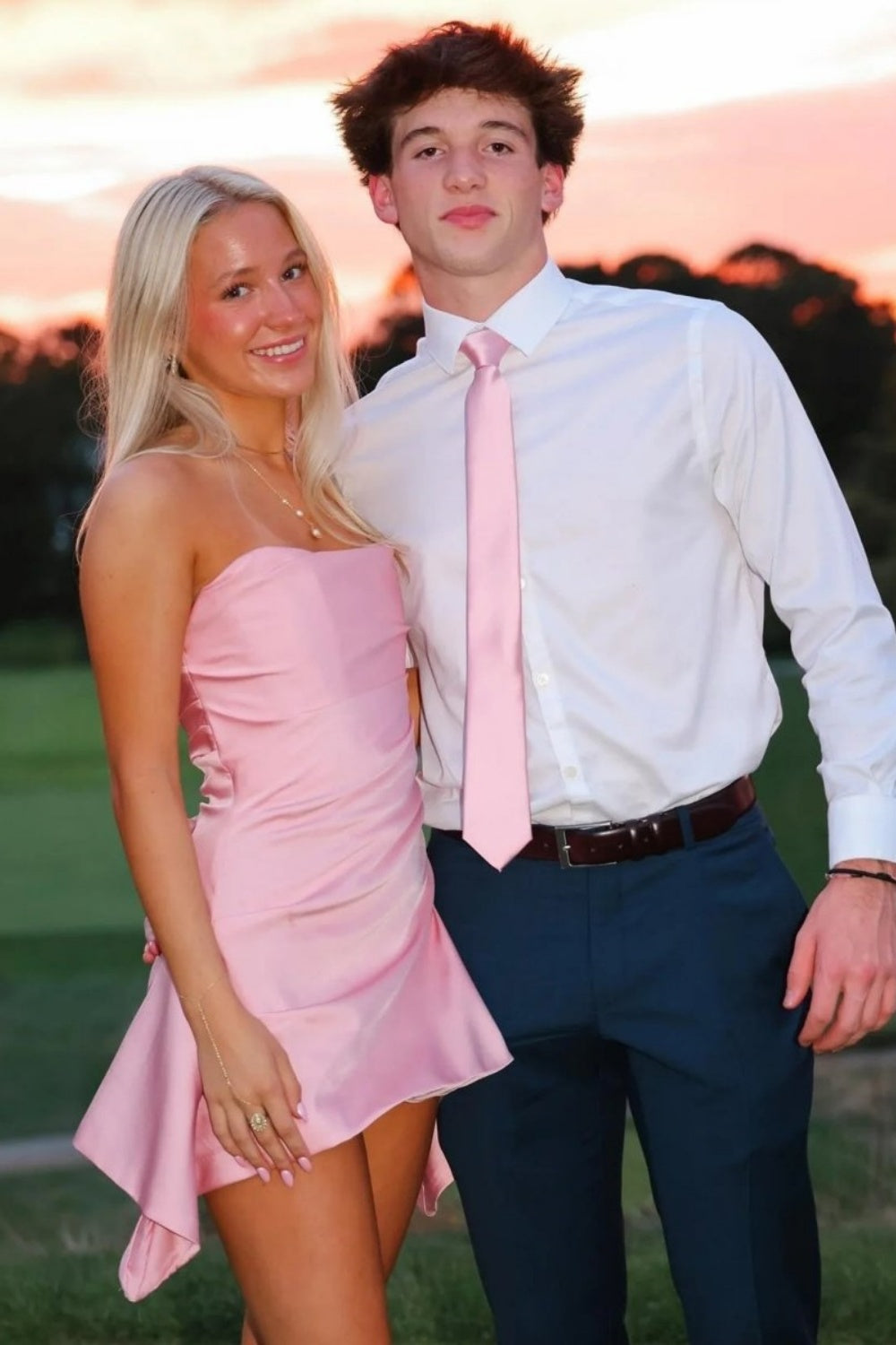 Pink Strapless Ruched Fitted Homecoming Dress