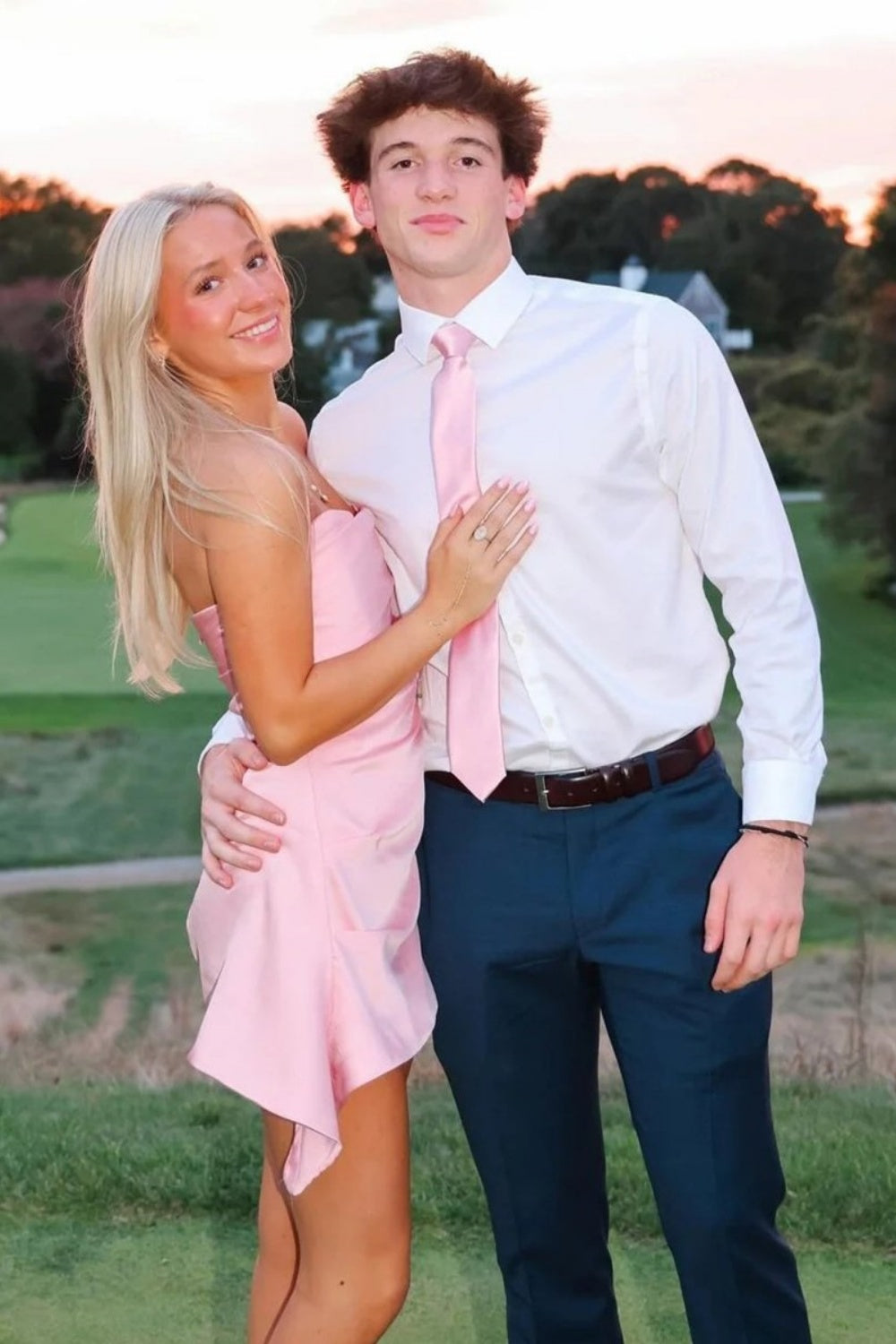 Pink Strapless Ruched Fitted Homecoming Dress