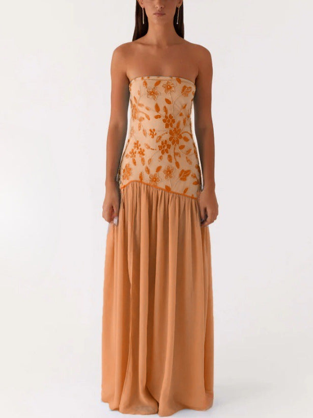 Beaded Green  Strapless Splicing Long Dress