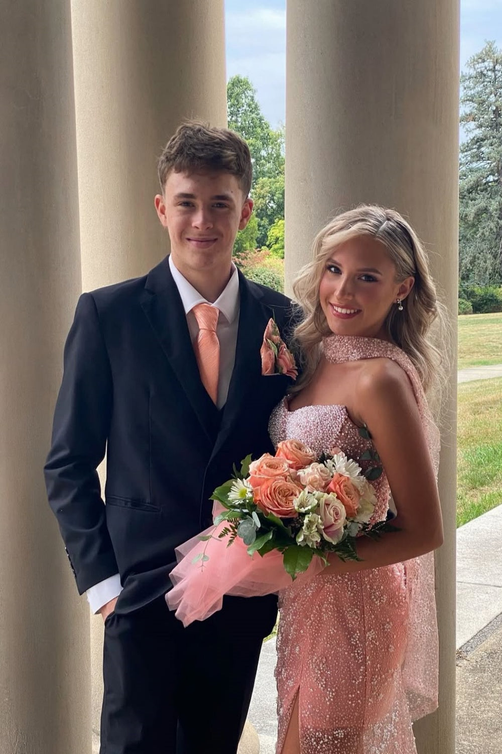 Pink Strapless Mermaid Beaded Illusion Tulle Prom Dress with Shawl