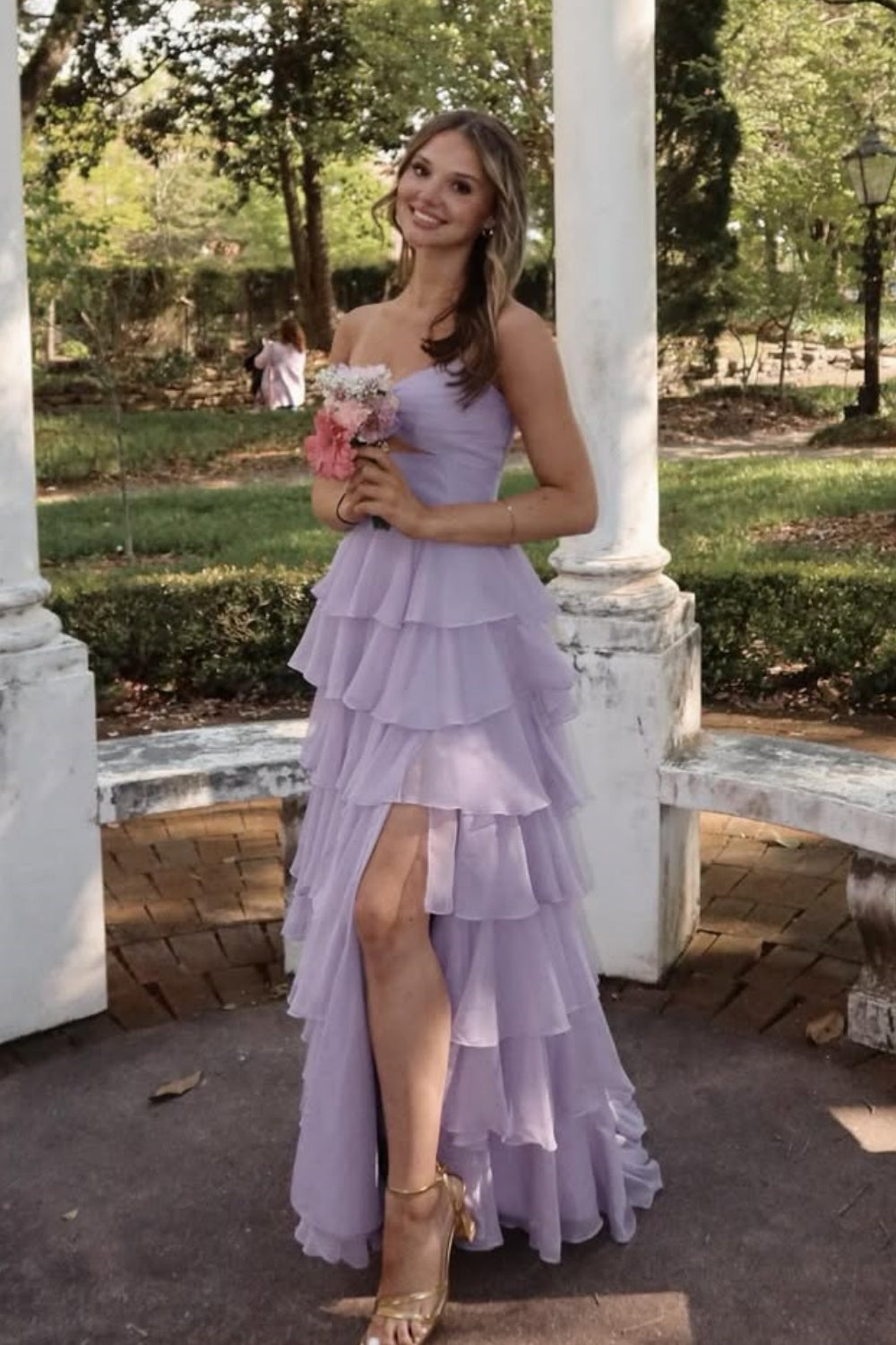 Lavender Strapless A-line Ruffle Prom Dress with Keyhole