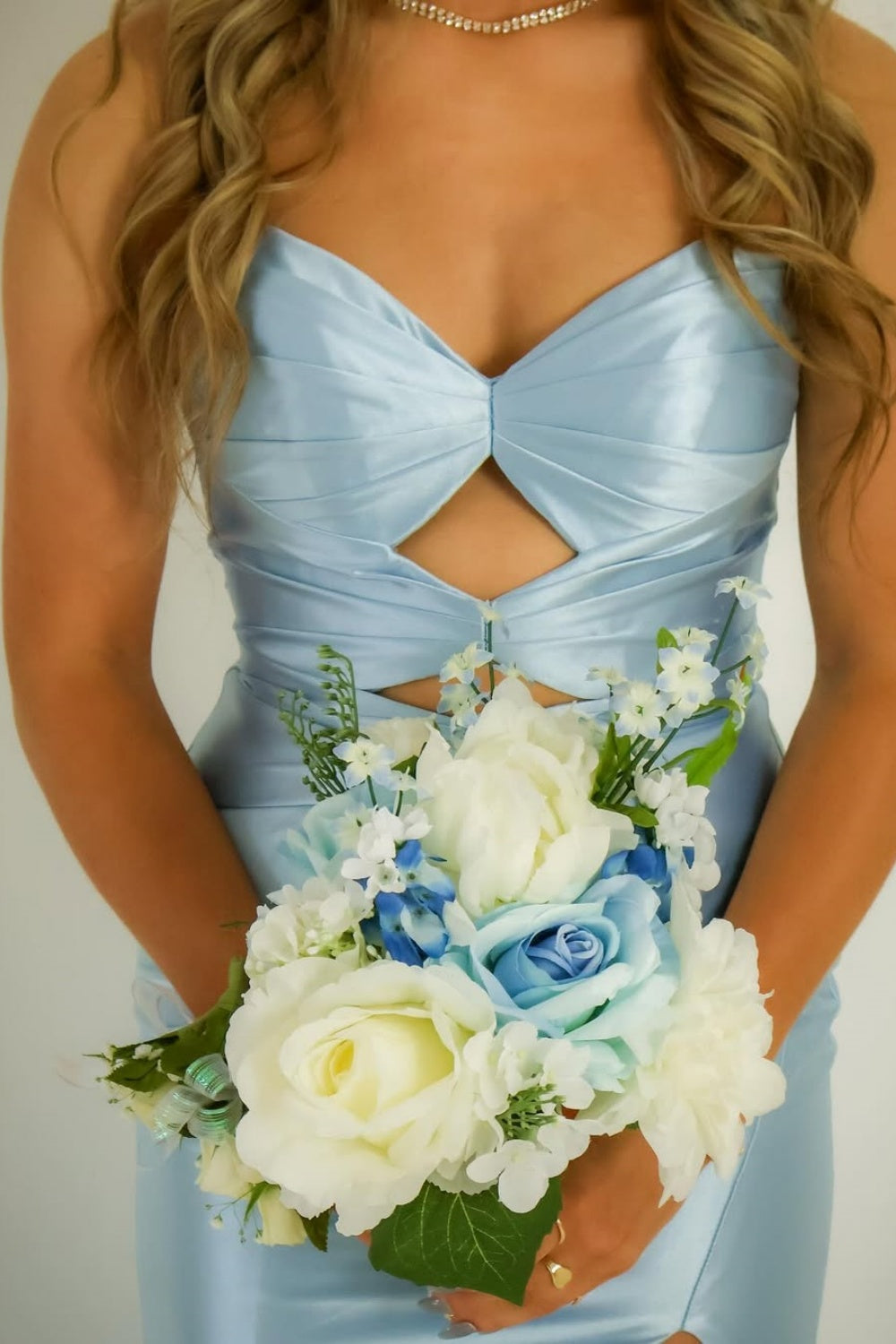 Keyhole Strapless Mermaid Light Blue Prom Dress with Slit
