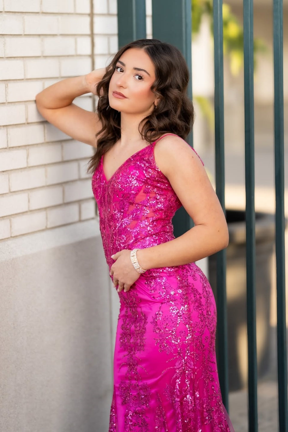 Fuchsia Appliques Prom Dress