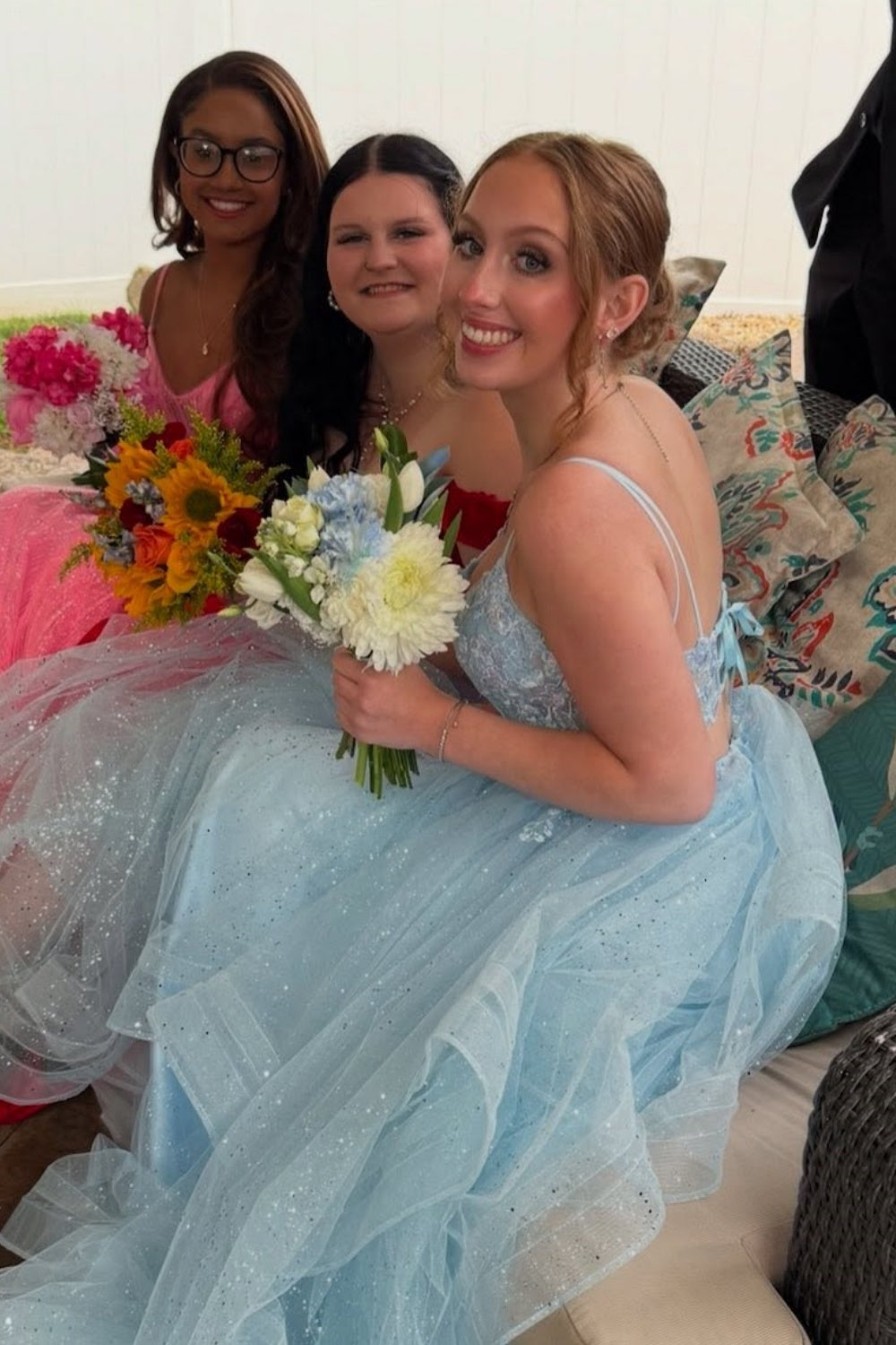 Blue Sequin Lace Applique Gown
