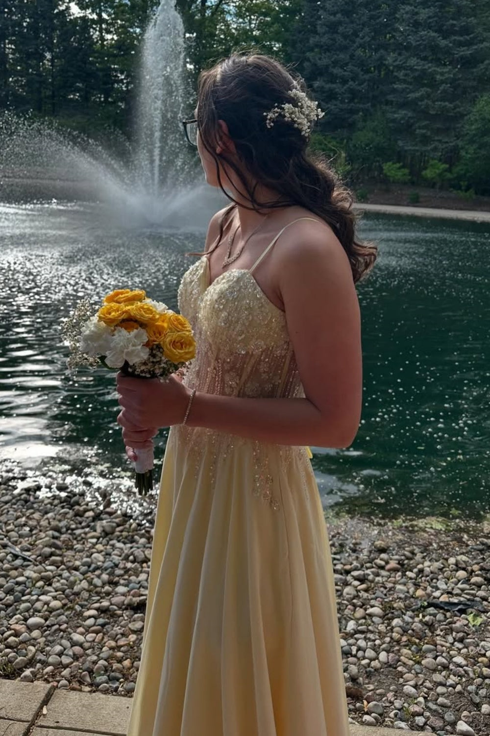 Beaded Illusion & Chiffon Flowy Gown